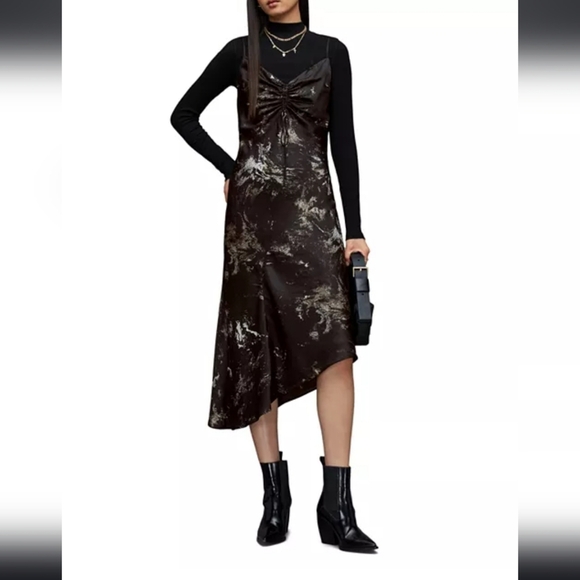 NWT All Saints Alexia Titania Silk Asymmetrical Sill Blend Dress Sz 8 - Picture 3 of 14